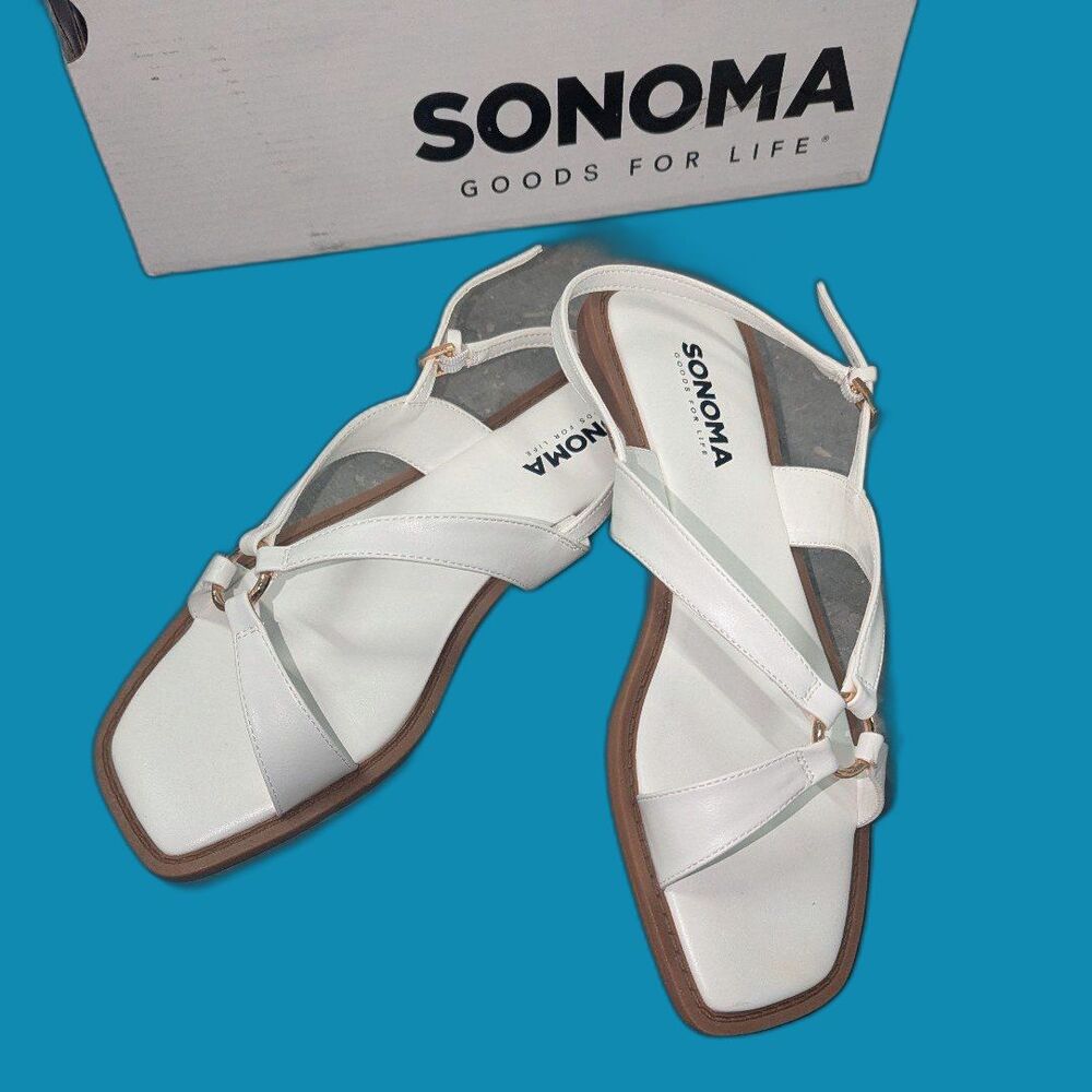Sonoma Size 8.5 Katya White Strappy Slingback Sandals with Gold Hoop NIB Resort